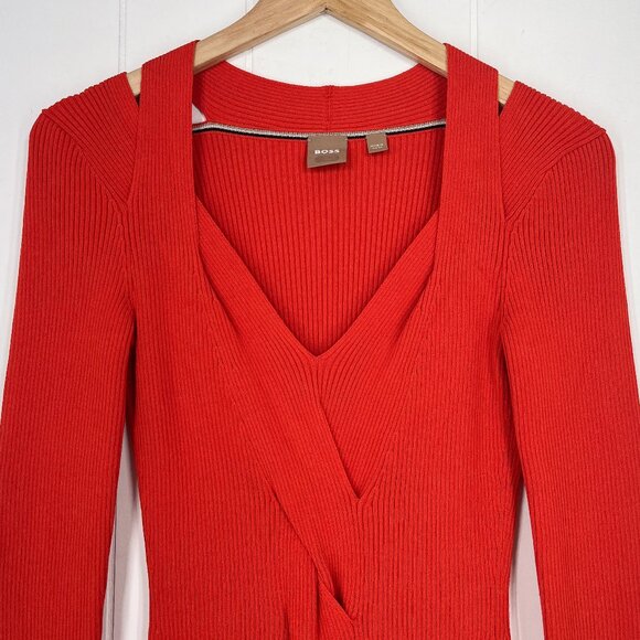 Boss by Hugo Boss Famelina Ribbed Cutout Bodycon Dress Thick Knit Size XS Orange - Picture 3 of 15